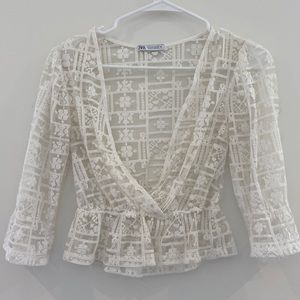 Beautiful Zara Lacey mesh see-through long sleeve crop top blouse